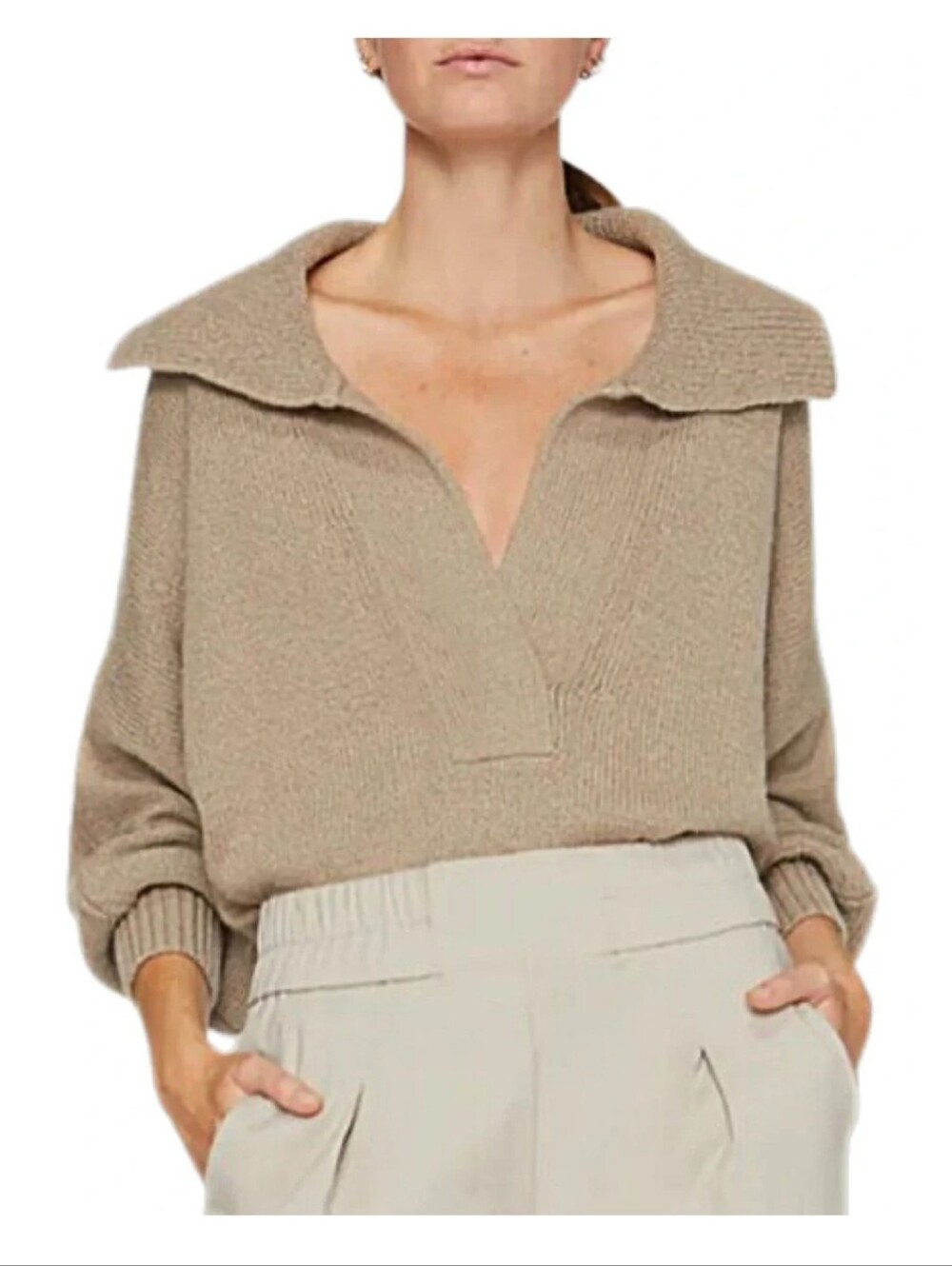Brochu Walker Marlowe Henley Crop Sweater - Size M - Taupe - Like New!!